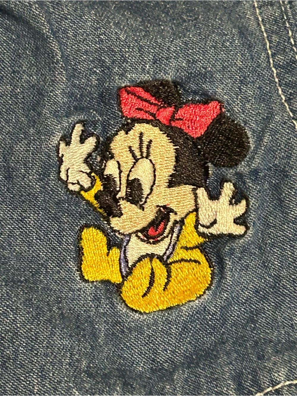 Unbranded Girls' Blue Denim Romper with Minnie Mouse Embroidery